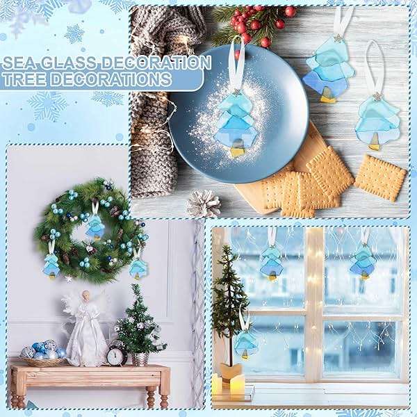 Bucherry 3 Pcs Sea Glass Ornaments Sea Crystal Glass Decor Crafts Tree Hanging Ornament Tree Ornaments for Beach Ocean Room Wedding Lover Gift Party Table Decor (Blue - Image 4