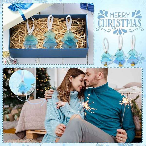 Bucherry 3 Pcs Sea Glass Ornaments Sea Crystal Glass Decor Crafts Tree Hanging Ornament Tree Ornaments for Beach Ocean Room Wedding Lover Gift Party Table Decor (Blue - Image 5