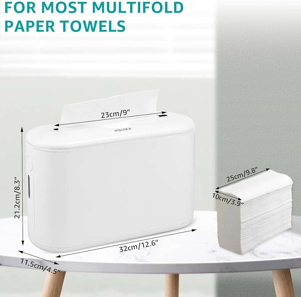 Paper Towel Holder Countertop, Commercial Paper Towel Dispenser, Multifold Trifold Z-Fold Paper Towel Dispenser, Hand Towel Dispenser, Napkin Holder Dispenser for Home Kitchen Restaurant (White-M) - Image 2
