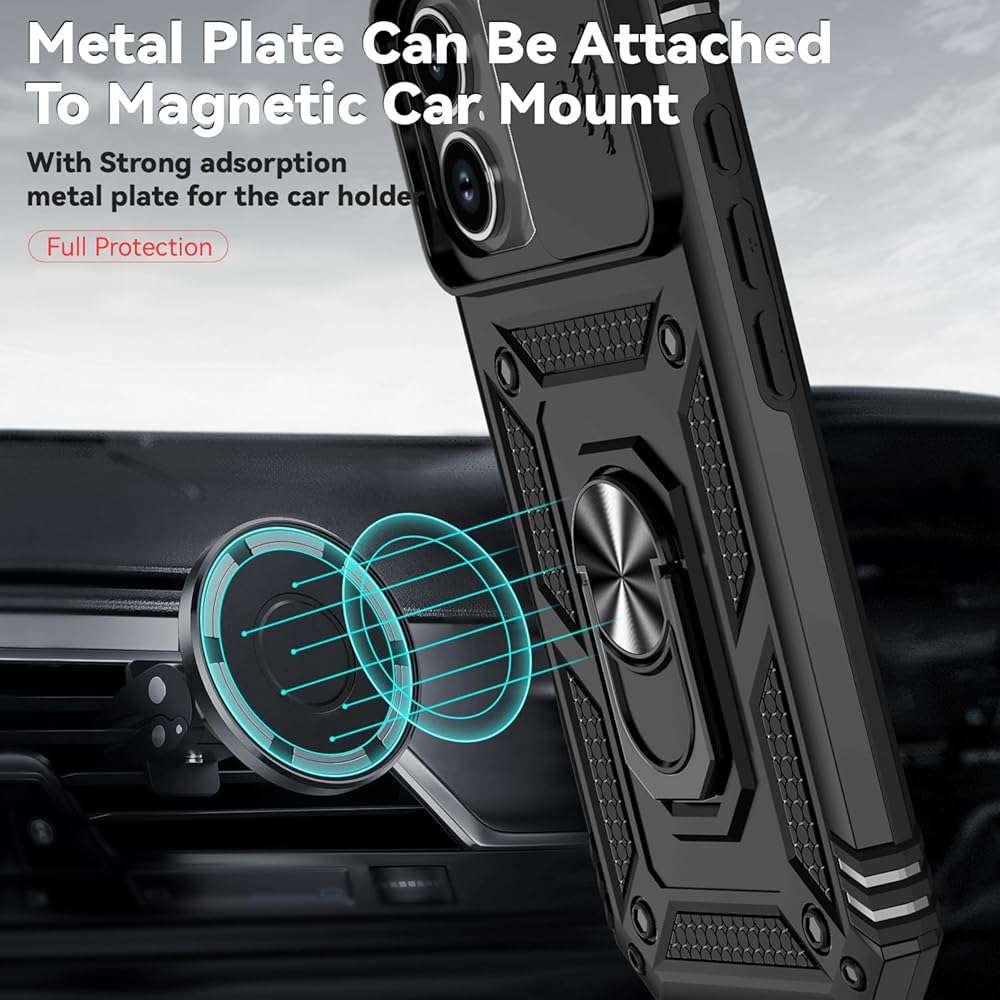 for iPhone 17 Case, with Slide Camera Cover HD Screen Protector [Military Grade 16ft. Drop Tested] Ring Holder Kickstand Protective Phone Case for Apple iPhone 17, Black - Image 2