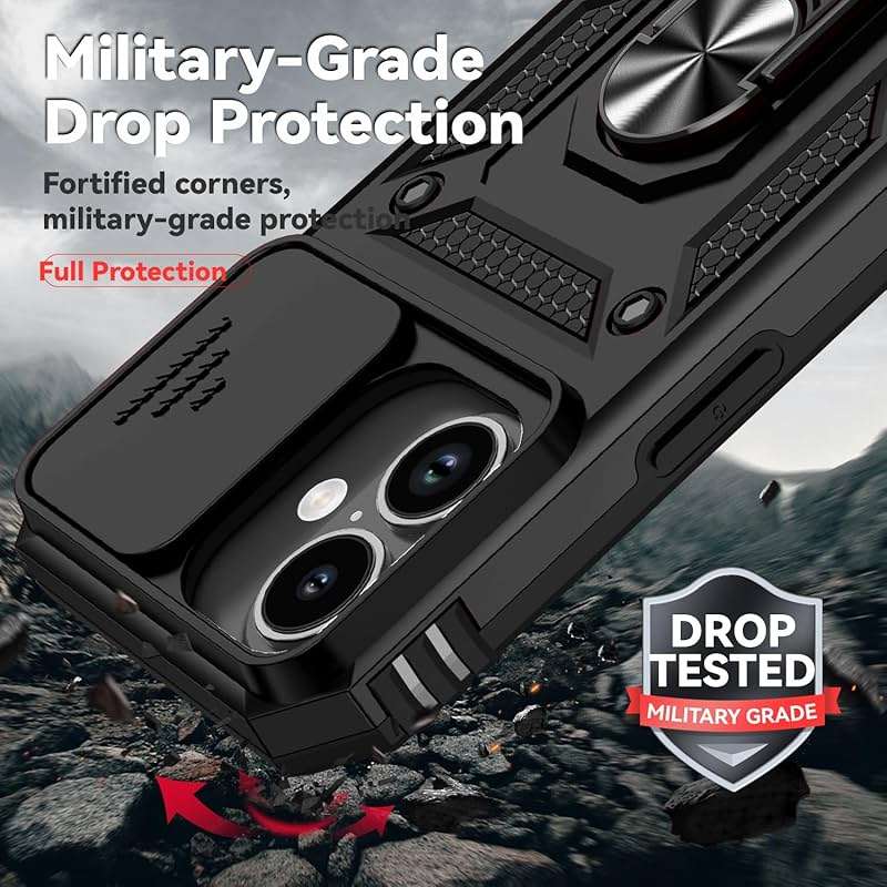 for iPhone 17 Case, with Slide Camera Cover HD Screen Protector [Military Grade 16ft. Drop Tested] Ring Holder Kickstand Protective Phone Case for Apple iPhone 17, Black - Image 4