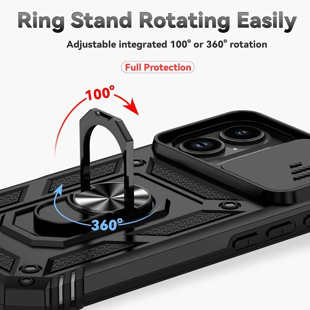 for iPhone 17 Case, with Slide Camera Cover HD Screen Protector [Military Grade 16ft. Drop Tested] Ring Holder Kickstand Protective Phone Case for Apple iPhone 17, Black - Image 5