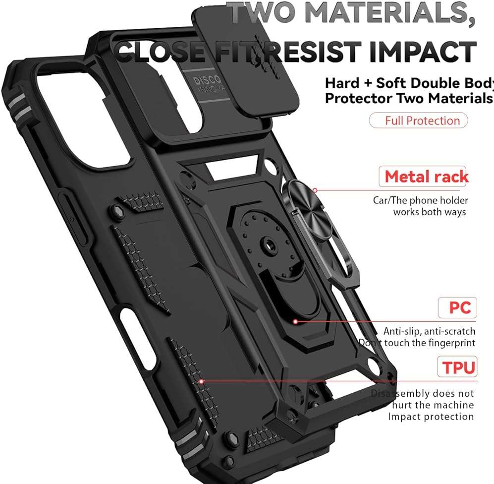 for iPhone 17 Case, with Slide Camera Cover HD Screen Protector [Military Grade 16ft. Drop Tested] Ring Holder Kickstand Protective Phone Case for Apple iPhone 17, Black - Image 7