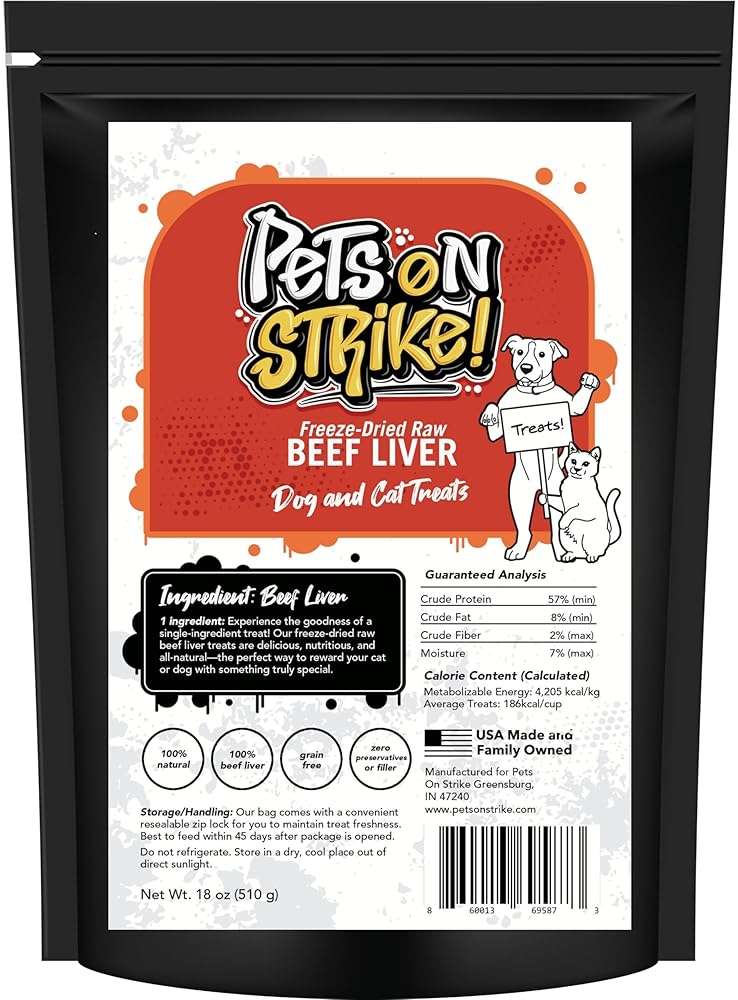 PETS ON STRIKE Freeze Dried Beef Liver for Dogs & Cats (18oz) – Single Ingredient Dog Treats – USA Sourced & Made – High Protein, All Natural, Grain Free – Raw Freeze-Dried Training Treats - Image 1