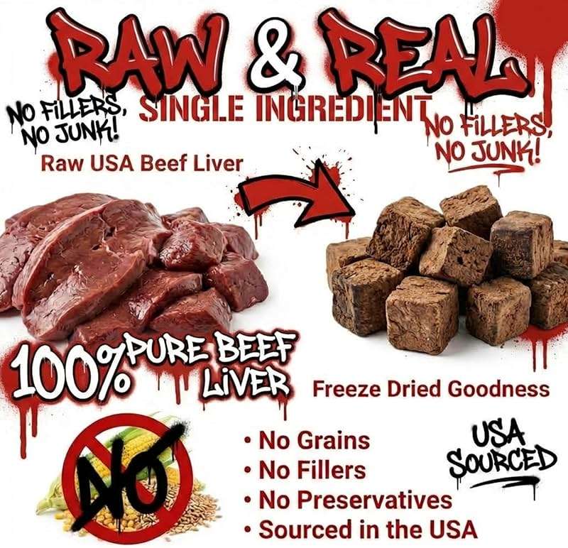 PETS ON STRIKE Freeze Dried Beef Liver for Dogs & Cats (18oz) – Single Ingredient Dog Treats – USA Sourced & Made – High Protein, All Natural, Grain Free – Raw Freeze-Dried Training Treats - Image 3