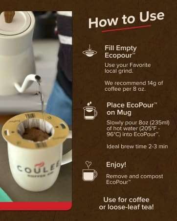 Coulée EcoPour Empty Coffee Filters, Compostable All Paper Single-Serve Pour Over Filters for Coffee or Tea, Portable & EcoFriendly, 50 Pack | camping-coffee-and-tea-pots - Image 3