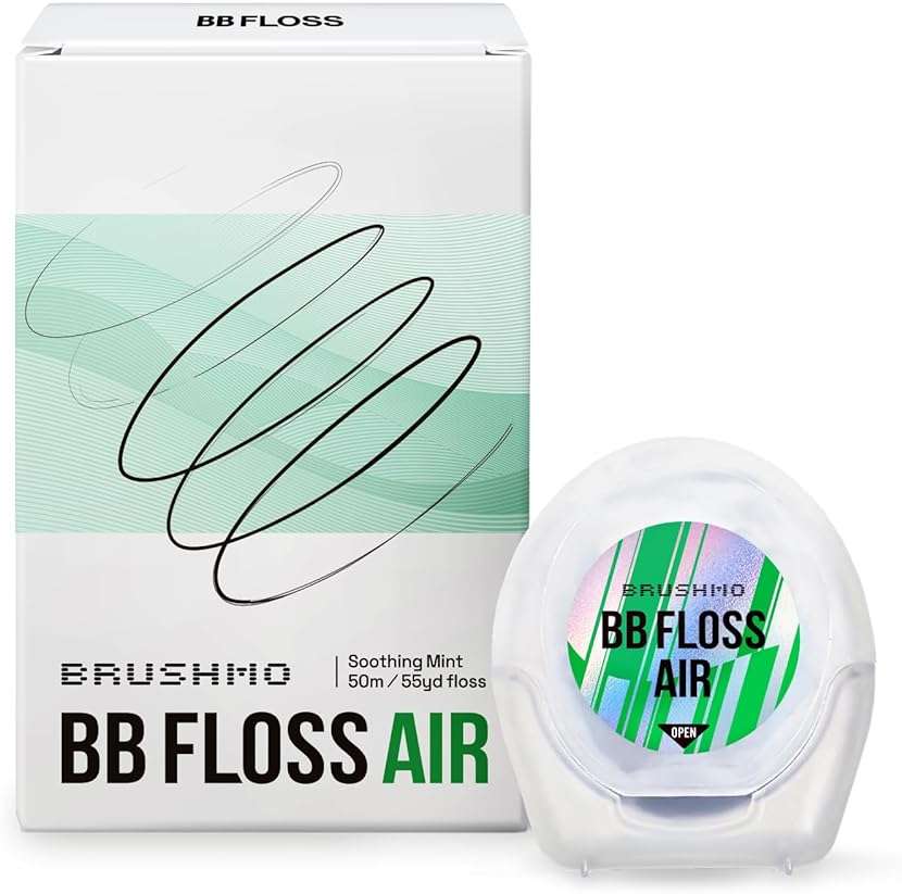 Brushmo Black Floss Air (BB Floss Air) - Ultra Soft & Thin Expanding Gum-Friendly Soothing Mint Dental Floss, Natural Wax Helps Remove Plaque from Teeth, US-Dentist Designed PTFE & PFAS Free, 55 yd - Image 1