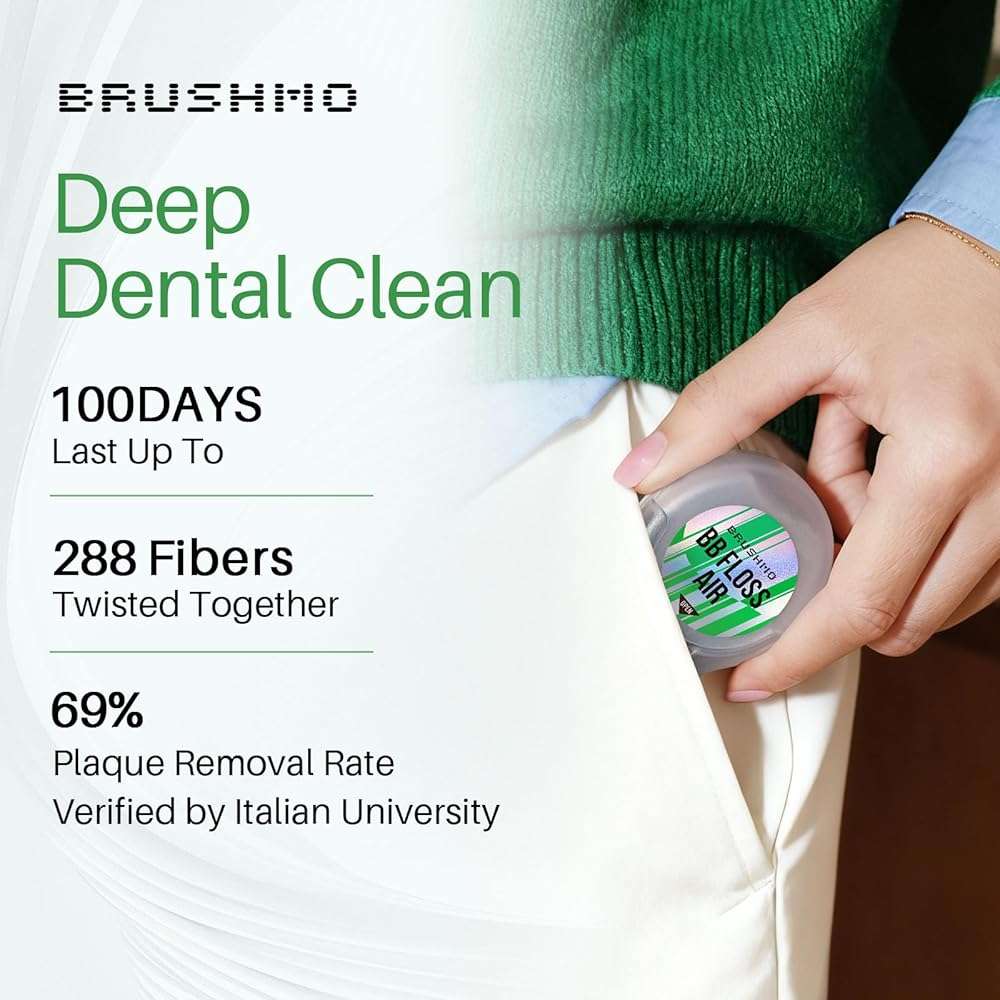 Brushmo Black Floss Air (BB Floss Air) - Ultra Soft & Thin Expanding Gum-Friendly Soothing Mint Dental Floss, Natural Wax Helps Remove Plaque from Teeth, US-Dentist Designed PTFE & PFAS Free, 55 yd - Image 3