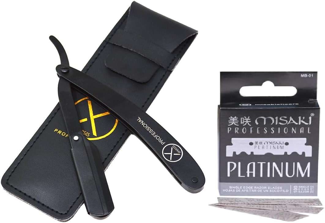 XPERSIS PRO 001 Professional Black German Made Steel Straight Edge Razor With 100 Packs Misaki Platinum Blade - Image 1