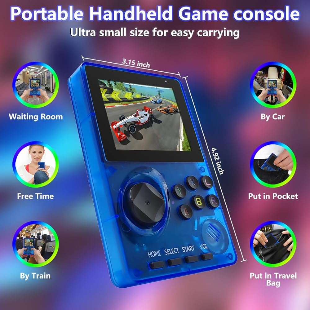 16 Bit Game Console 2.8-inch Super Wide Lcb Preloaded 100 HD Handheld Video Game Seniors Electronic Games Player Birthday Present Xmas (Transparent Blue) - Image 2