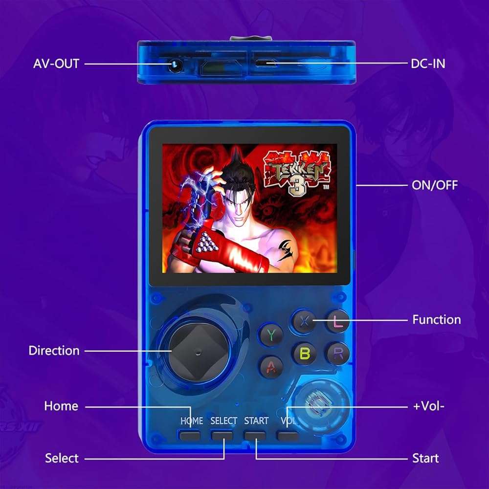 16 Bit Game Console 2.8-inch Super Wide Lcb Preloaded 100 HD Handheld Video Game Seniors Electronic Games Player Birthday Present Xmas (Transparent Blue) - Image 4