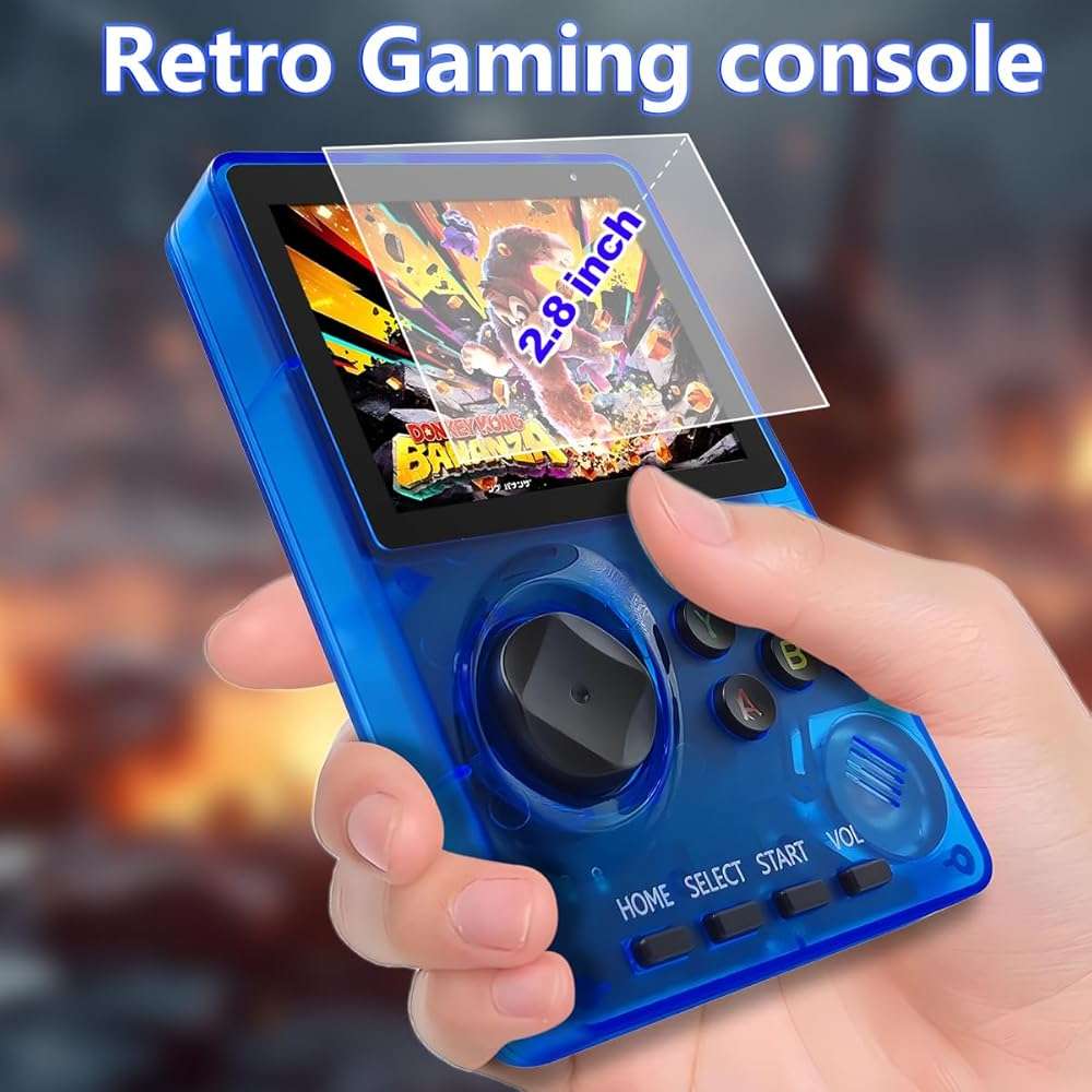 16 Bit Game Console 2.8-inch Super Wide Lcb Preloaded 100 HD Handheld Video Game Seniors Electronic Games Player Birthday Present Xmas (Transparent Blue) - Image 5