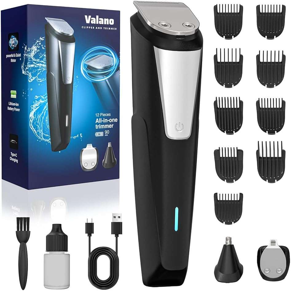 Valano Beard Trimmer Hair Clippers for Men All-in-One Self-Sharpening Electric Men's Cordless Rechargeable Mustache Grooming Kit Gift for Ear Nose Body Public - Image 1