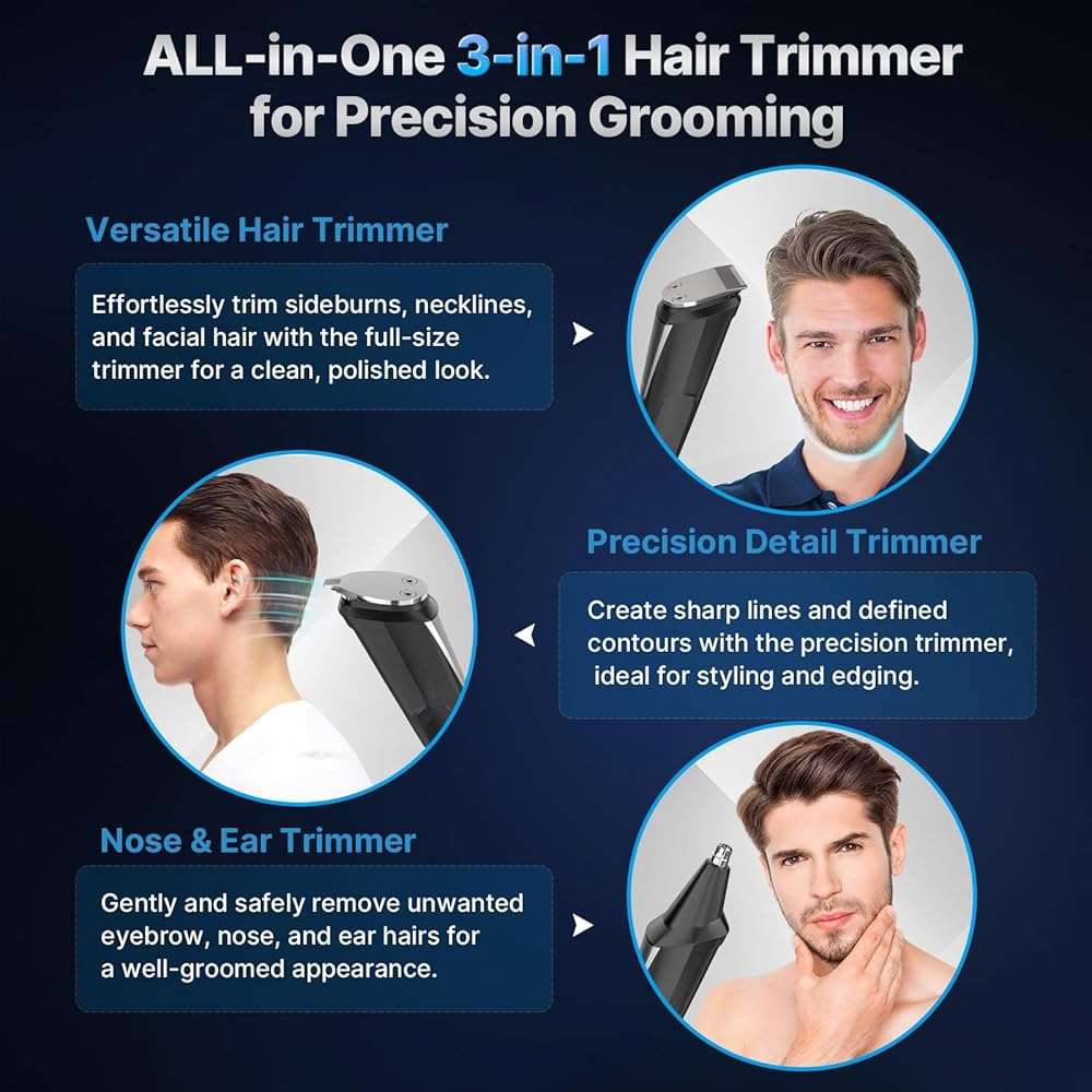 Valano Beard Trimmer Hair Clippers for Men All-in-One Self-Sharpening Electric Men's Cordless Rechargeable Mustache Grooming Kit Gift for Ear Nose Body Public - Image 4