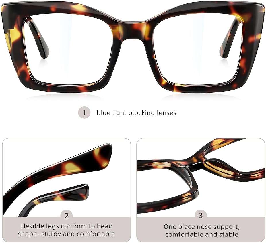 kunchu 3 Pack Reading Glasses for Women Oversized Square Reading Glasses Blue Light Blocking Spring Hinge Readers - Image 3