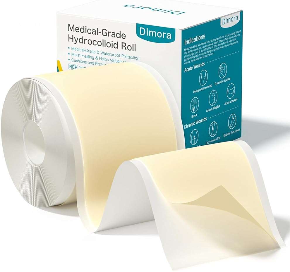 Dimora Medical Grade Hydrocolloid Bandage Roll (2in*16ft), Highly Absorbent Hydrocolloid Dressings for Wound Care, Burn, Blister, Pimple Patches for Acne Care, Waterproof & Cut to Size - Image 1