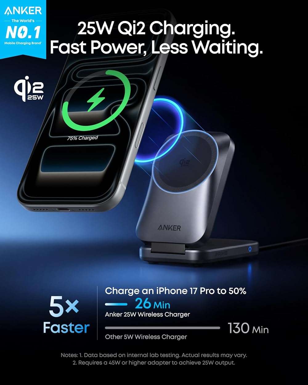 Anker Prime Foldable MagSafe Charger, 25W Qi2.2-Certified Palm-Sized Travel-Ready 3-in-1 Charging Station, AirCool Wireless Charger, for iPhone 17, Apple Watch, AirPods (Non-Battery, with Adapter) - Image 2