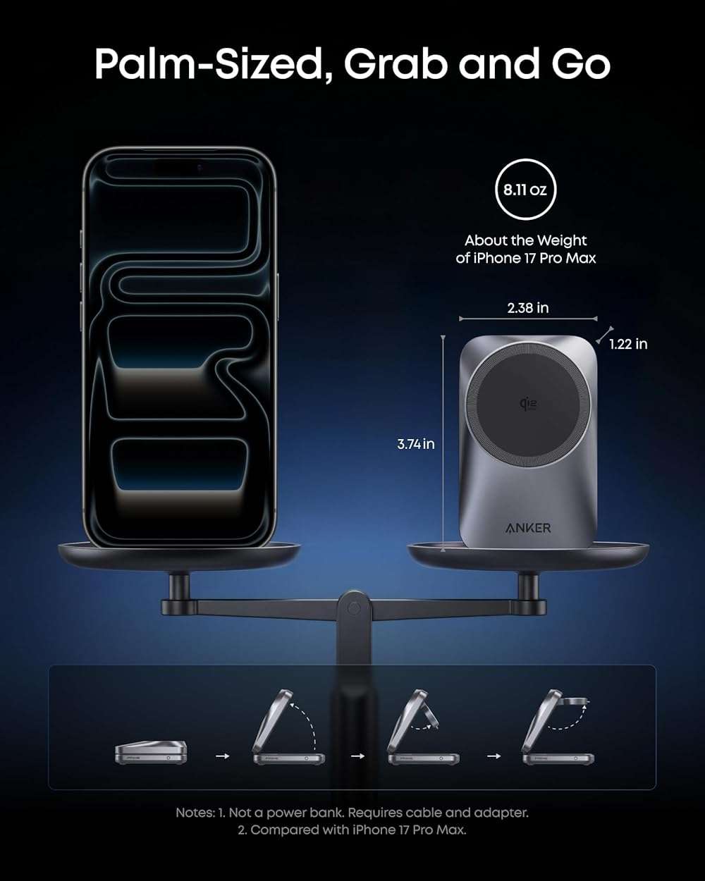 Anker Prime Foldable MagSafe Charger, 25W Qi2.2-Certified Palm-Sized Travel-Ready 3-in-1 Charging Station, AirCool Wireless Charger, for iPhone 17, Apple Watch, AirPods (Non-Battery, with Adapter) - Image 4