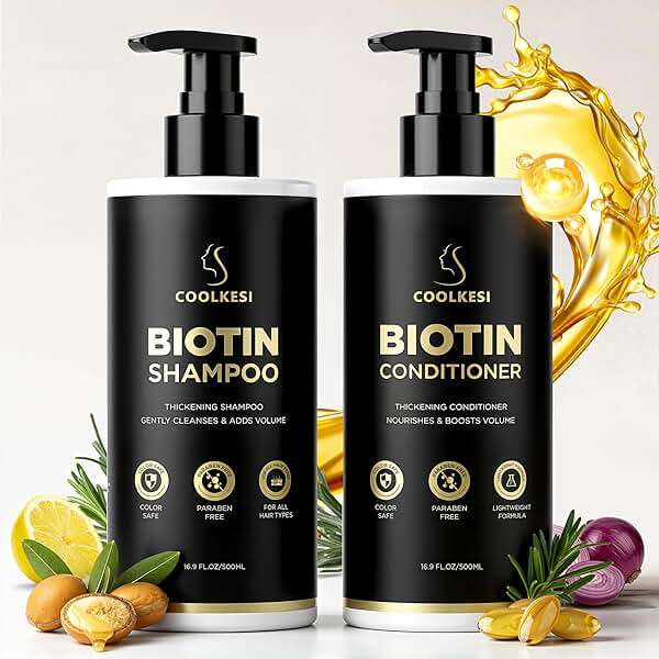 COOLKESI Tripeptide-Infused Biotin Hair Growth Shampoo and Conditioner Set, Onion Anti-Loss Volumizing Moisturizing Treatment for Soft Shine Hair, Dandruff Routine Shampoo for Men and Women, 2x16.9oz - Image 1
