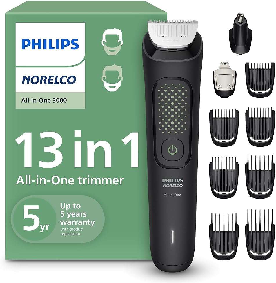 Norelco Philips All-in-One 3000 Series 13 in 1 Trimmer for Men, Beard Trimmer & Head Hair Clipper, Full Metal Self-Sharpening Blades & 8 Length Settings, MG3939/50 - Image 1
