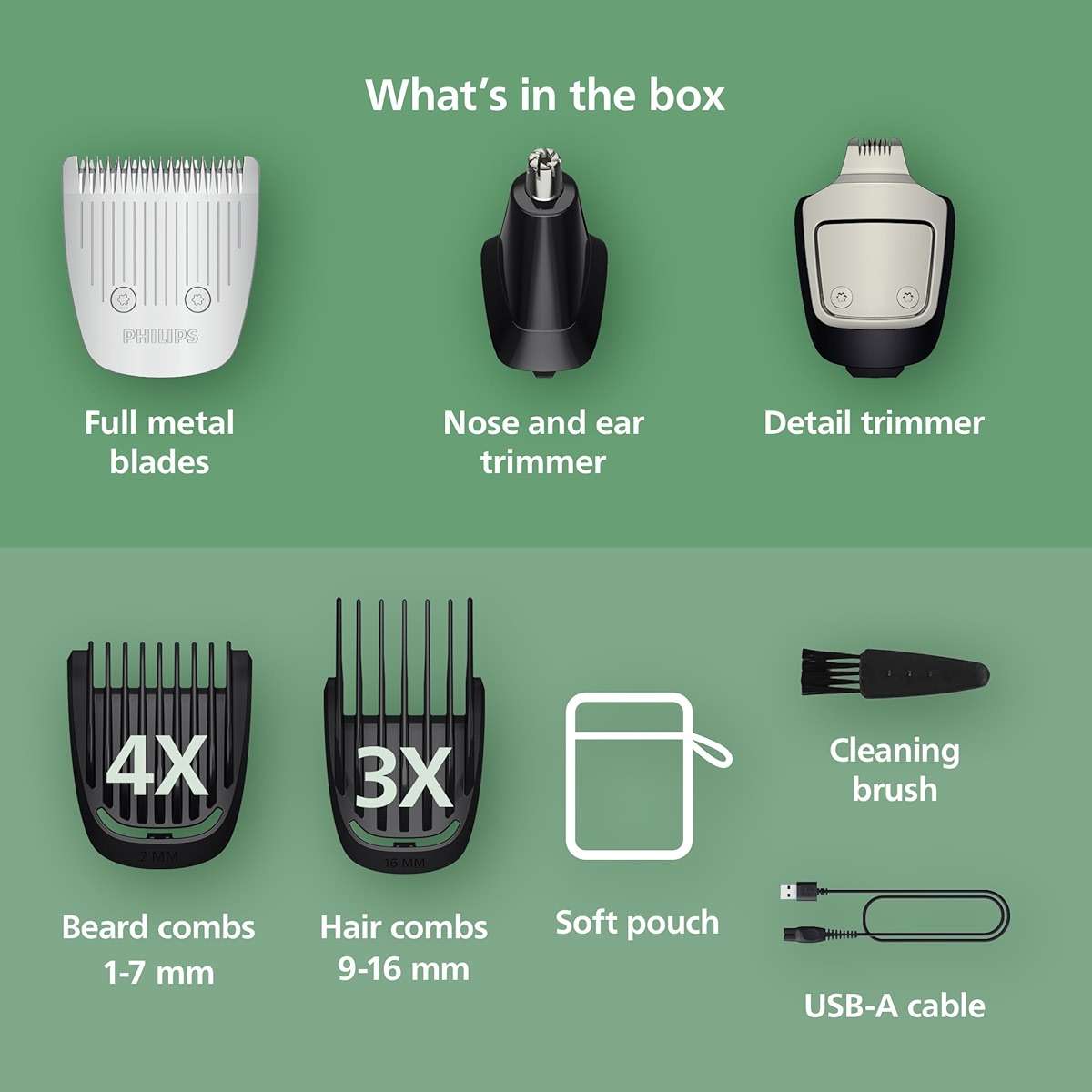 Norelco Philips All-in-One 3000 Series 13 in 1 Trimmer for Men, Beard Trimmer & Head Hair Clipper, Full Metal Self-Sharpening Blades & 8 Length Settings, MG3939/50 - Image 3
