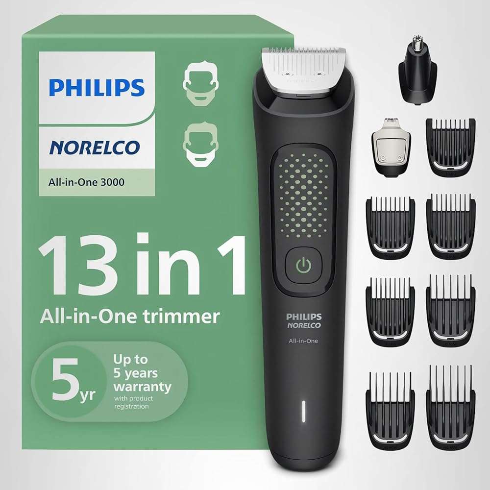 Norelco Philips All-in-One 3000 Series 13 in 1 Trimmer for Men, Beard Trimmer & Head Hair Clipper, Full Metal Self-Sharpening Blades & 8 Length Settings, MG3939/50 - Image 8