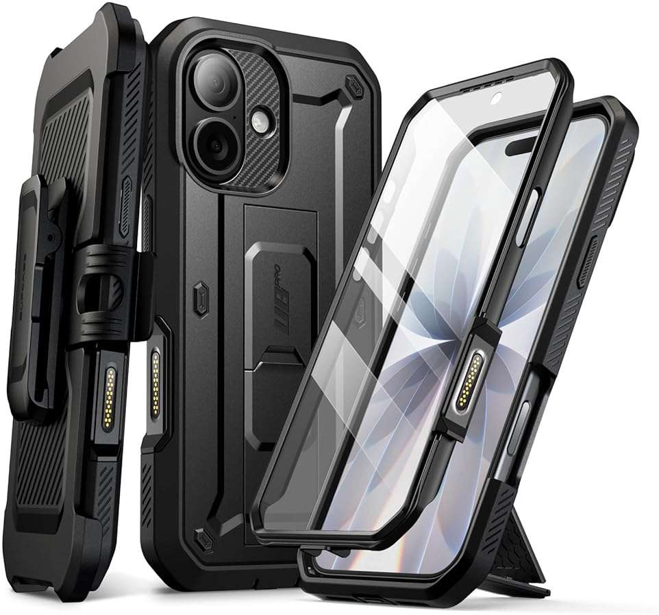SUPCASE for iPhone 17 Case with Camera Control Button (Unicorn Beetle Pro), [Built-in Kickstand & Screen Protector] [Military-Grade Protection] Full Body Heavy Duty Phone Case, Black - Image 1