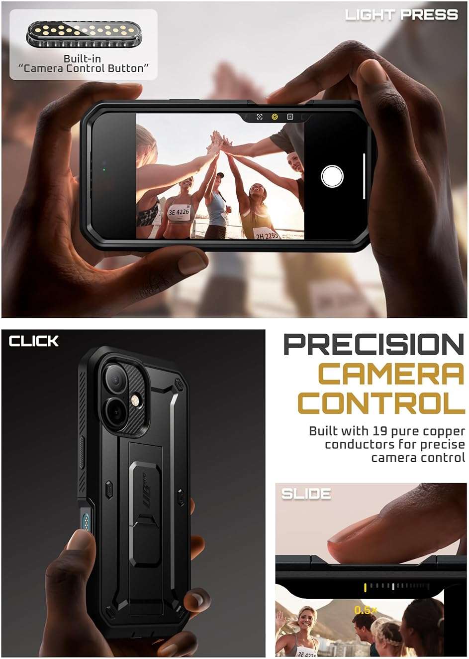 SUPCASE for iPhone 17 Case with Camera Control Button (Unicorn Beetle Pro), [Built-in Kickstand & Screen Protector] [Military-Grade Protection] Full Body Heavy Duty Phone Case, Black - Image 4