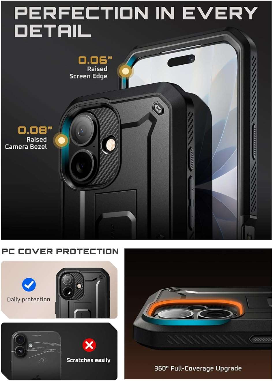 SUPCASE for iPhone 17 Case with Camera Control Button (Unicorn Beetle Pro), [Built-in Kickstand & Screen Protector] [Military-Grade Protection] Full Body Heavy Duty Phone Case, Black - Image 7