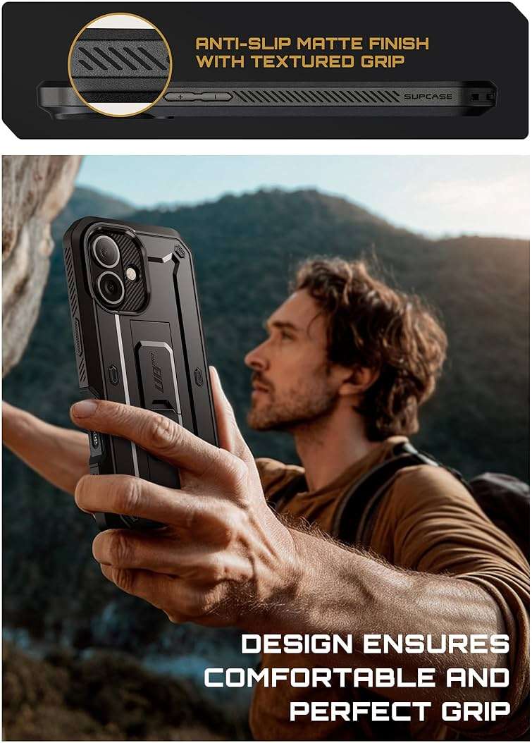 SUPCASE for iPhone 17 Case with Camera Control Button (Unicorn Beetle Pro), [Built-in Kickstand & Screen Protector] [Military-Grade Protection] Full Body Heavy Duty Phone Case, Black - Image 9