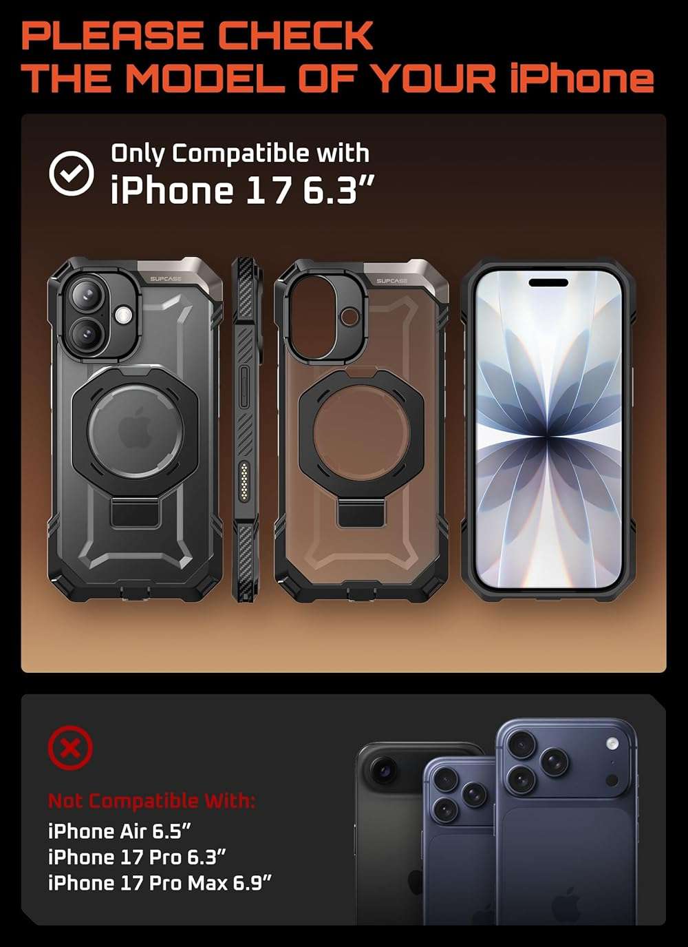 SUPCASE for iPhone 17 Case with Kickstand (Unicorn Beetle Grip), [Camera Control Cover] [Compatible with MagSafe] [Military-Grade Drop Protection] Heavy Duty Magnetic Phone Case, Black - Image 2