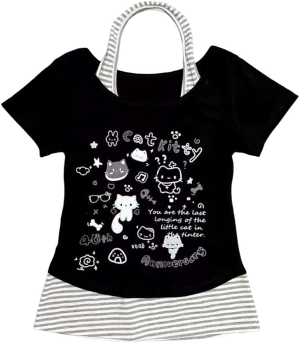 Kawaii Cutecore Harajuku Y2k 2000s Tops Summer Preppy Aesthetic Alt Goth Emo Short Sleeve Graphic Tees - Image 1