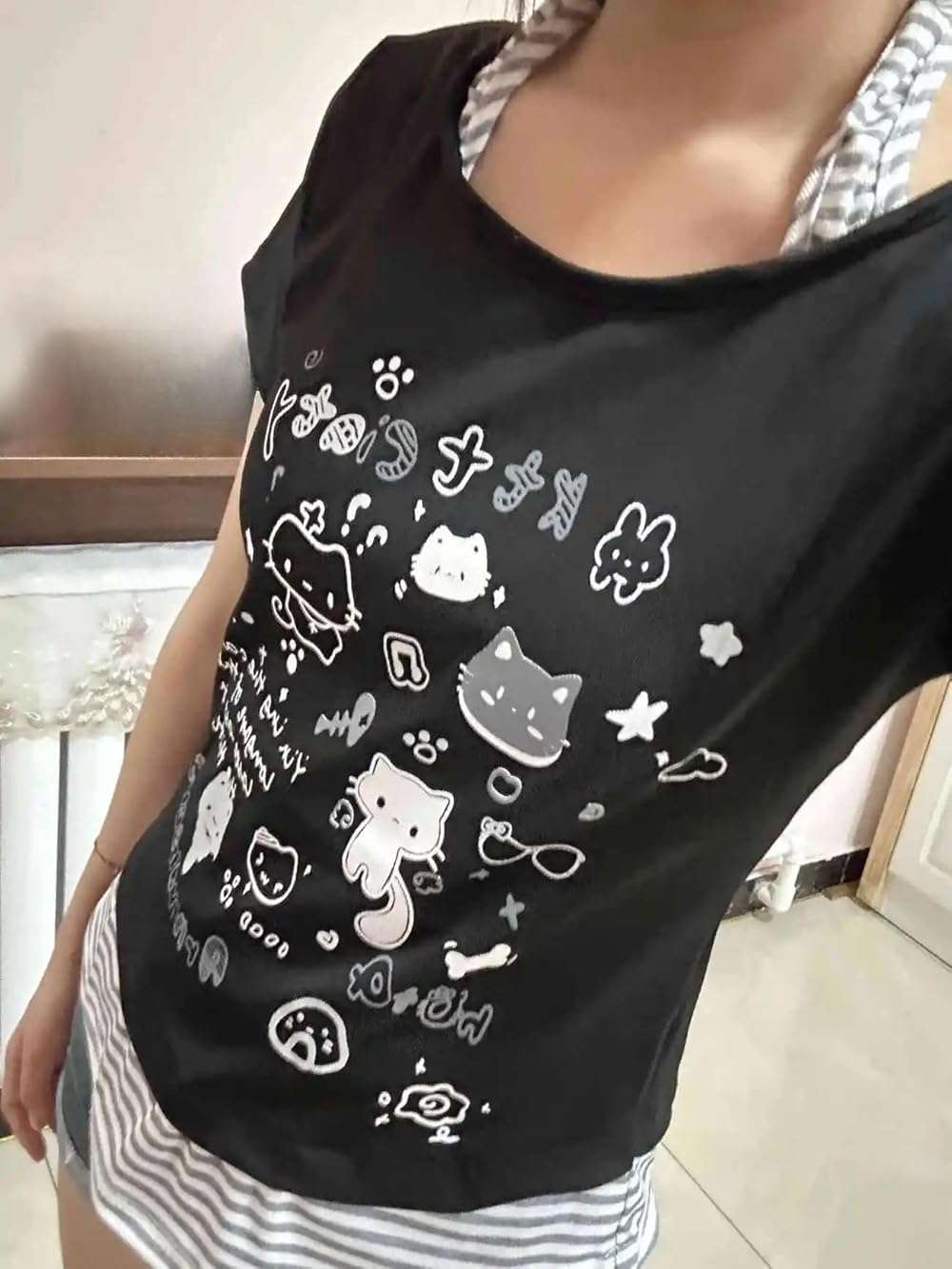 Kawaii Cutecore Harajuku Y2k 2000s Tops Summer Preppy Aesthetic Alt Goth Emo Short Sleeve Graphic Tees - Image 3