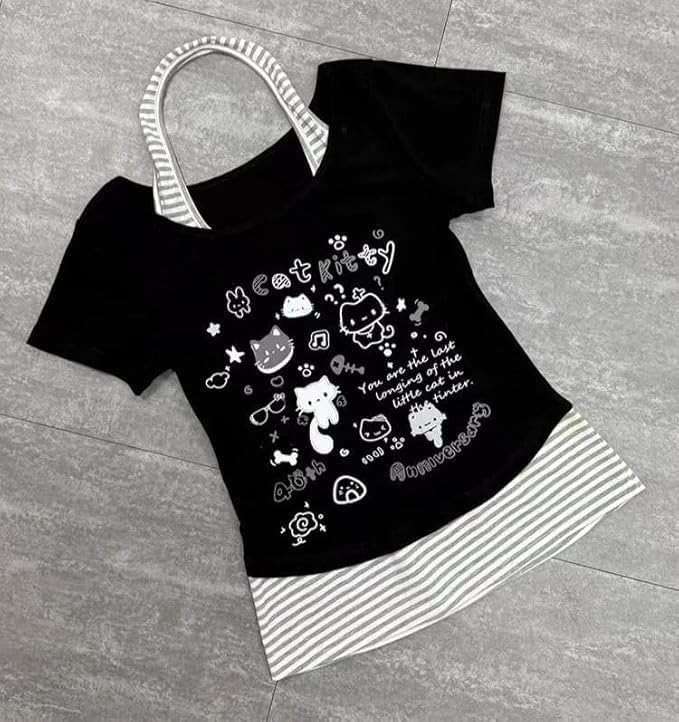 Kawaii Cutecore Harajuku Y2k 2000s Tops Summer Preppy Aesthetic Alt Goth Emo Short Sleeve Graphic Tees - Image 7
