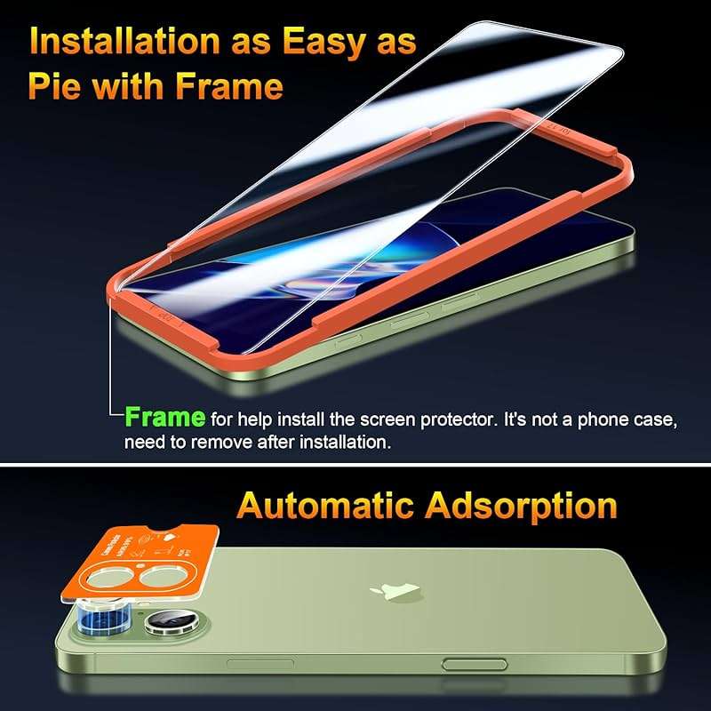 QsmQam 3 Pack Screen Protector for iPhone 17 6.3 Inch + 1 Pack Individual Camera Lens Protector, Ultra HD Tempered Glass, Military Grade Shatterproof, Case Friendly [with Installation Frame] - Image 8