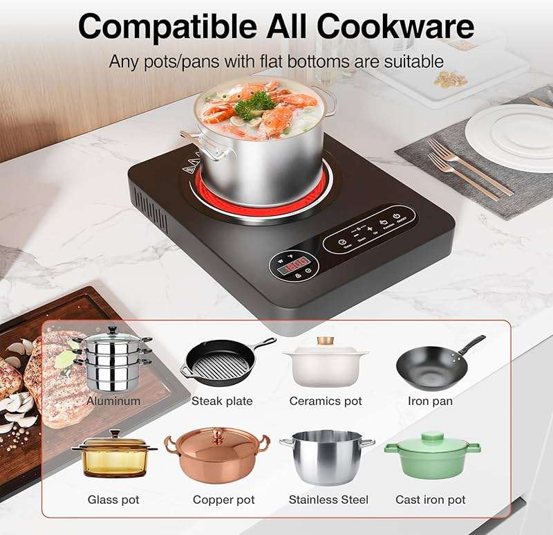 Nafewin Single Burner Electric Cooktop 1800W - 110V Electric Stove Top Burner Portable Stove with LED Touch Control 10 Power Level, Hot Plate with Child Safety Lock, Timer and Overheat protection - Image 7