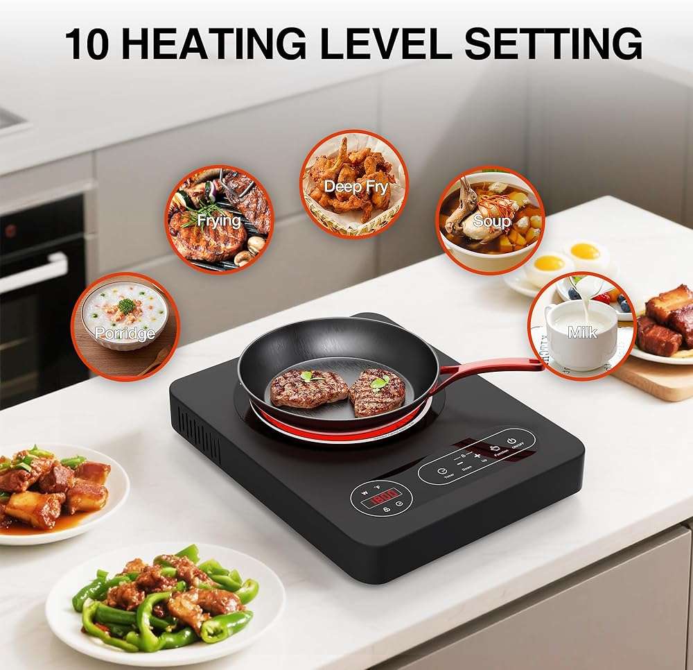 Nafewin Single Burner Electric Cooktop 1800W - 110V Electric Stove Top Burner Portable Stove with LED Touch Control 10 Power Level, Hot Plate with Child Safety Lock, Timer and Overheat protection - Image 9