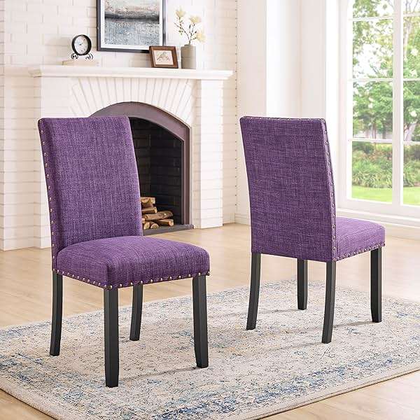 Roundhill Furniture Biony Fabric Dining Chairs with Nailhead Trim, Set of 2, Purple - Image 1