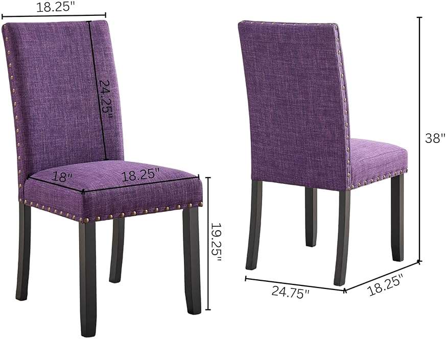 Roundhill Furniture Biony Fabric Dining Chairs with Nailhead Trim, Set of 2, Purple - Image 2
