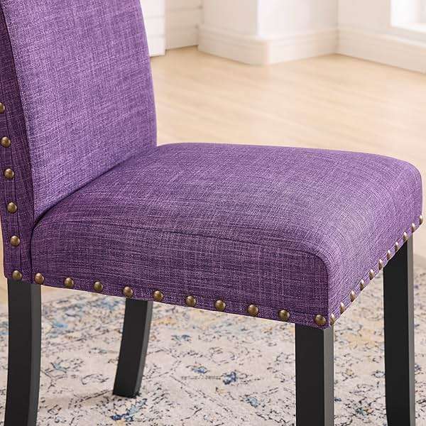 Roundhill Furniture Biony Fabric Dining Chairs with Nailhead Trim, Set of 2, Purple - Image 3