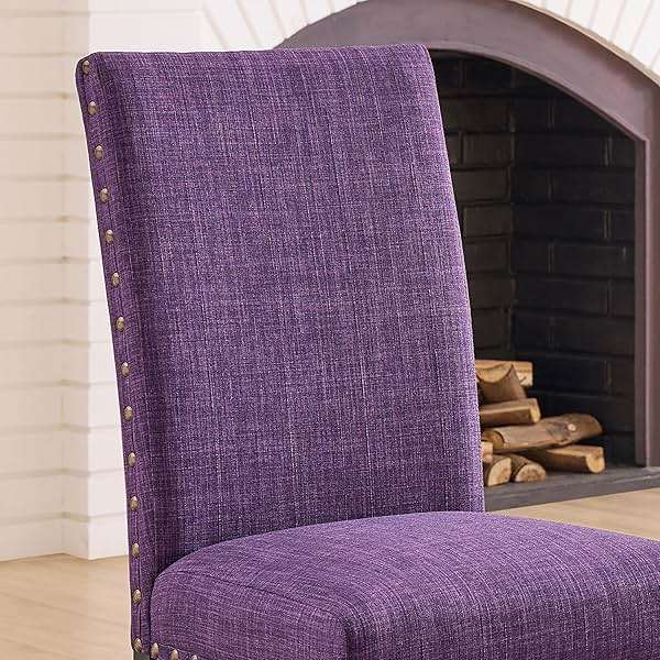 Roundhill Furniture Biony Fabric Dining Chairs with Nailhead Trim, Set of 2, Purple - Image 4