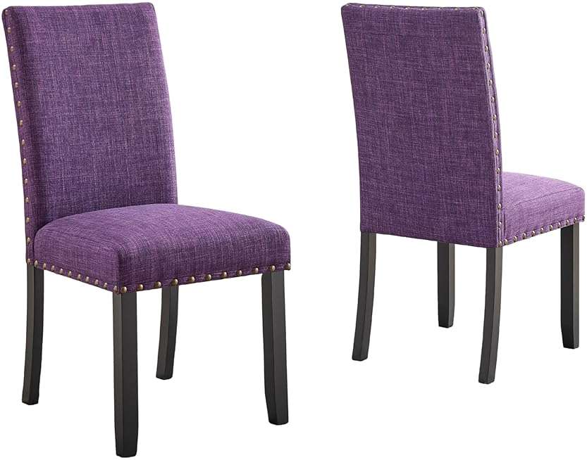 Roundhill Furniture Biony Fabric Dining Chairs with Nailhead Trim, Set of 2, Purple - Image 5