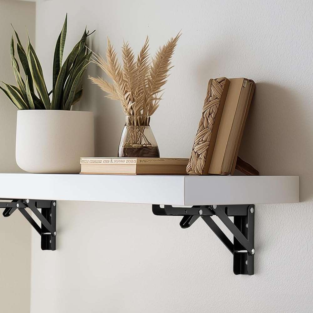 Home Expert 6 Inch Folding Shelf Brackets, 2 Pack (1 Pairs) Heavy Duty Metal Collapsible Wall-Mounted Brackets, Space-Saving DIY Foldable Shelf for Benches and Tables, Matte Black - Image 3