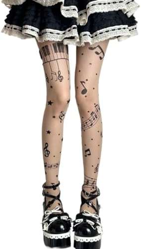 TYATVS Womens Whimsy Twee Piano Tights Funky Patterned Stockings Emo Scene Alt Whimsical Clothes Y2k Aesthetic - Image 1