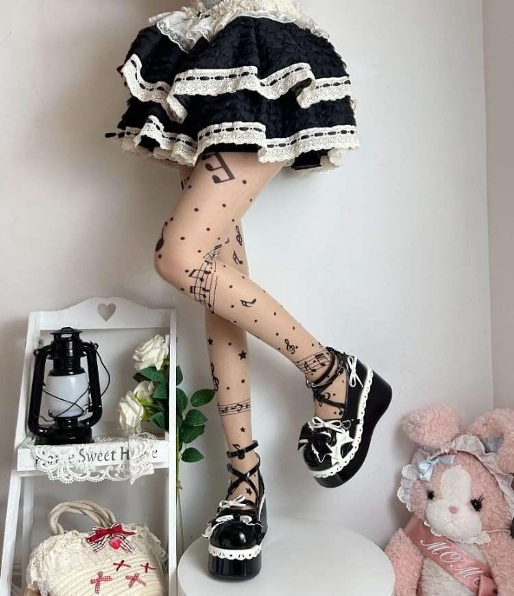 TYATVS Womens Whimsy Twee Piano Tights Funky Patterned Stockings Emo Scene Alt Whimsical Clothes Y2k Aesthetic - Image 3
