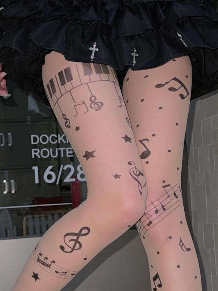 TYATVS Womens Whimsy Twee Piano Tights Funky Patterned Stockings Emo Scene Alt Whimsical Clothes Y2k Aesthetic - Image 4