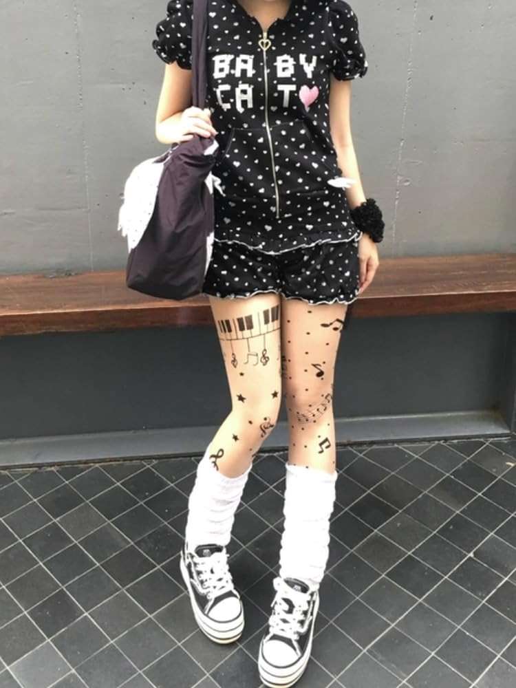 TYATVS Womens Whimsy Twee Piano Tights Funky Patterned Stockings Emo Scene Alt Whimsical Clothes Y2k Aesthetic - Image 7