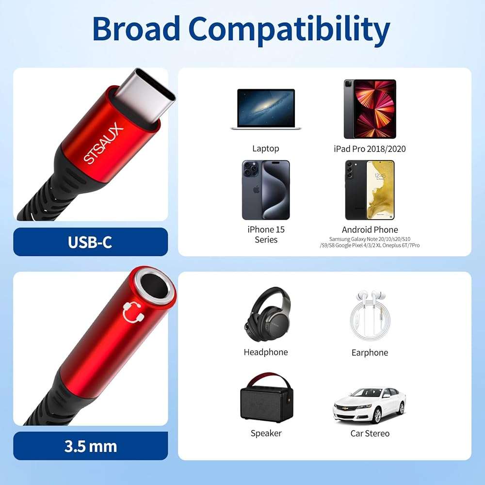 USB Type C to 3.5mm Female Headphone Jack Adapter, USB C to Aux Audio Dongle Cable Cord Compatible with iPhone 17 Pro Max/16 Pro/15, Samsung Galaxy S24/S23/S22 Ultra, iPad Pro, Pixel 9/8 Grey - Image 6