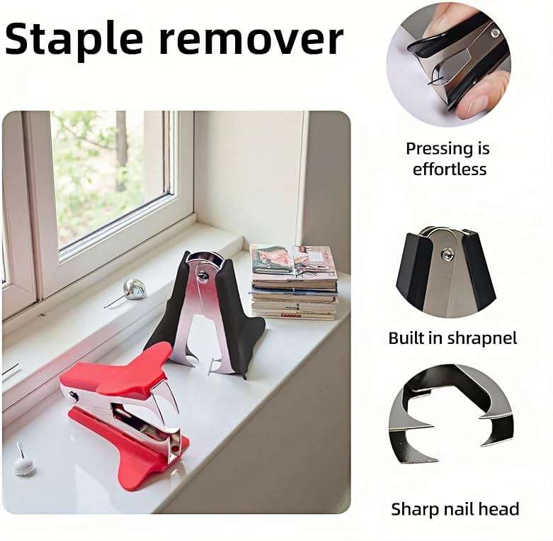 Staple Remover 2 Pack - Heavy Duty No Rip Design with Steel Teeth | Red & Black Set for Office, School, Bulletin Boards | Smooth Grip Puller - Image 8