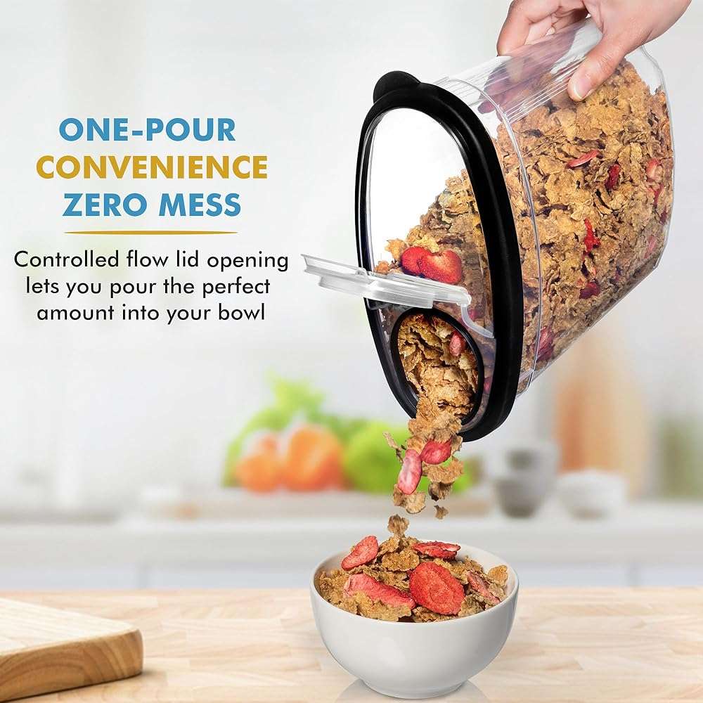 Shazo 3 PC Cereal Container Storage Set (5.2L, 2.8L, 1.2L) - Large Airtight Food Storage Containers with Flip-Top Lids, BPA-Free Plastic Cereal Dispenser for Pantry, Rice, Flour, Sugar & Pasta - Image 6